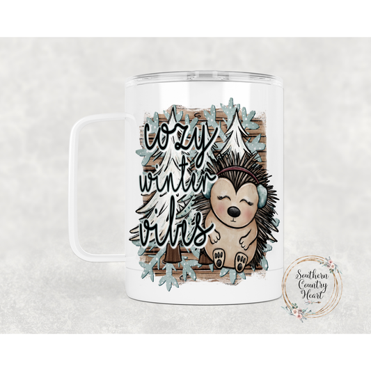 Cozy Winter Vibes Porcupine - 12oz Travel Mug w/ Lid