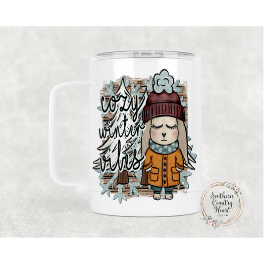 Cozy Winter Vibes Bunny - 12oz Travel Mug w/ Lid