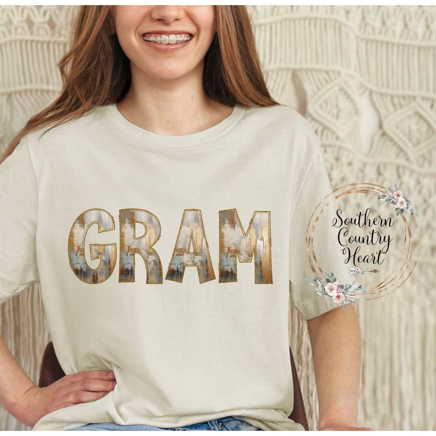 Rustic Painted Neutral Gram Tee-Shirt