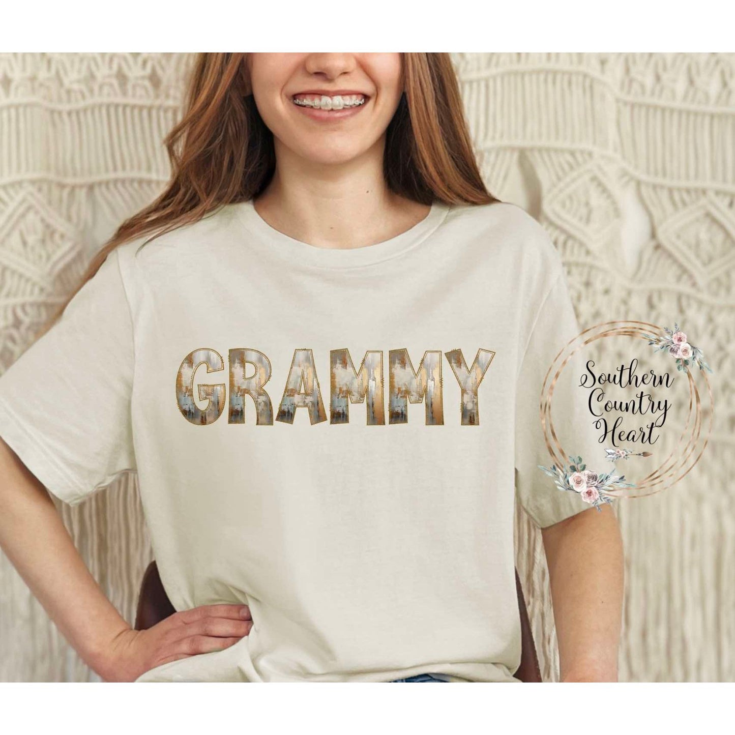 Rustic Painted Neutral Grammy Tee-Shirt