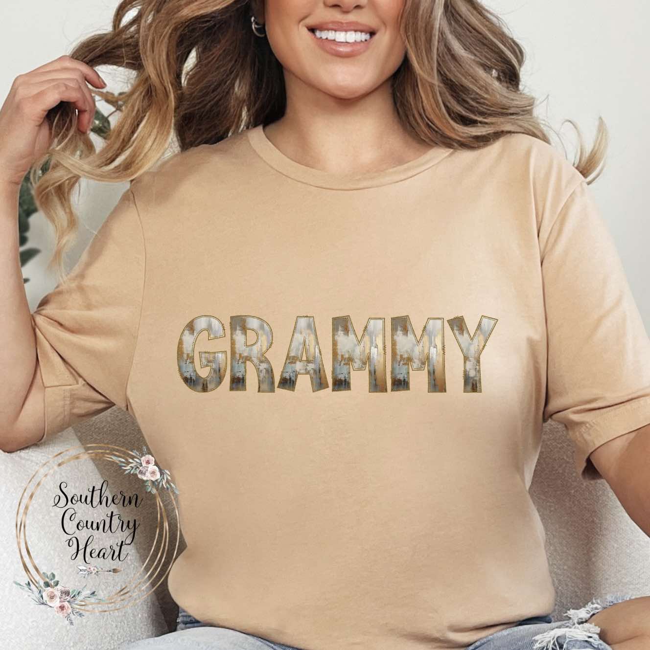 Rustic Painted Neutral Grammy Tee-Shirt