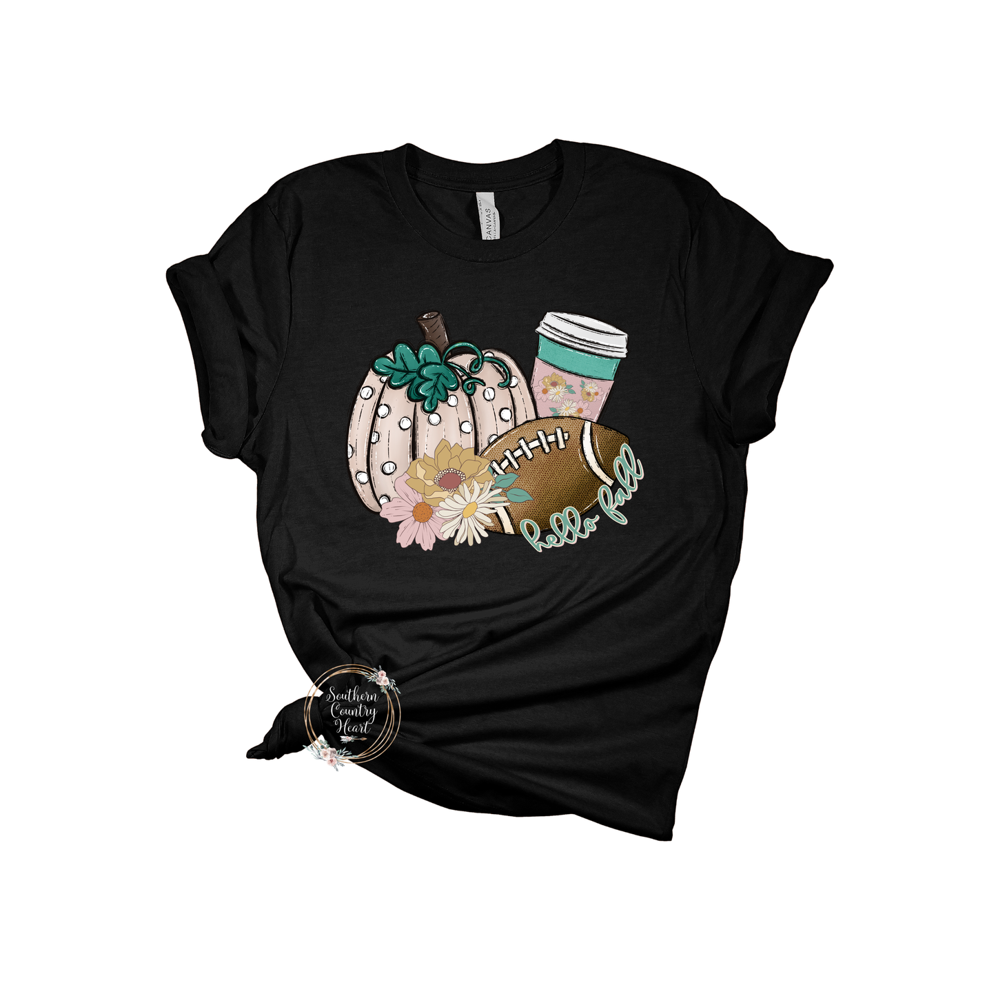 Hello Fall & Football Flowers Tee-Shirt