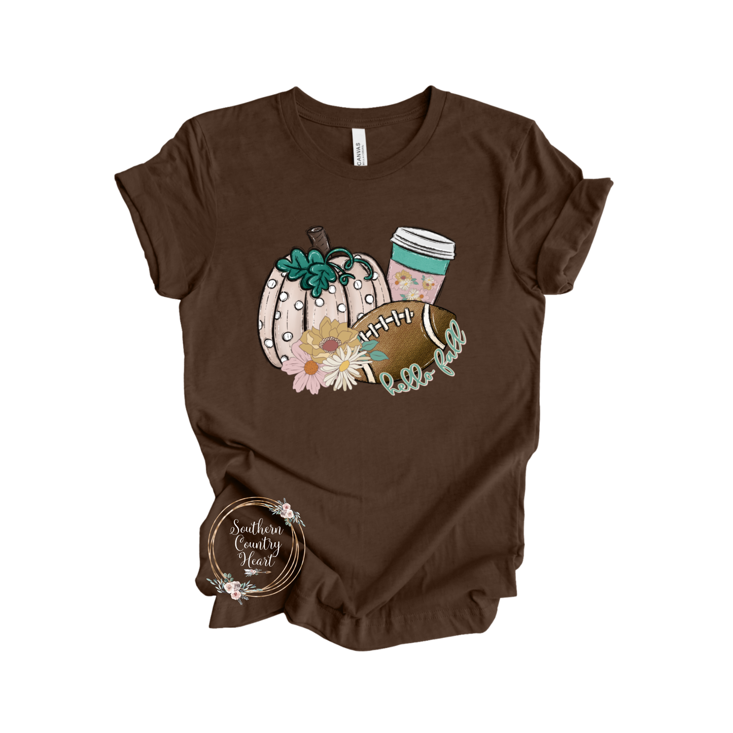 Hello Fall & Football Flowers Tee-Shirt