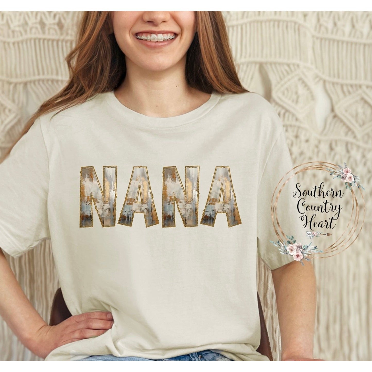 Rustic Painted Neutral Nana Tee-Shirt