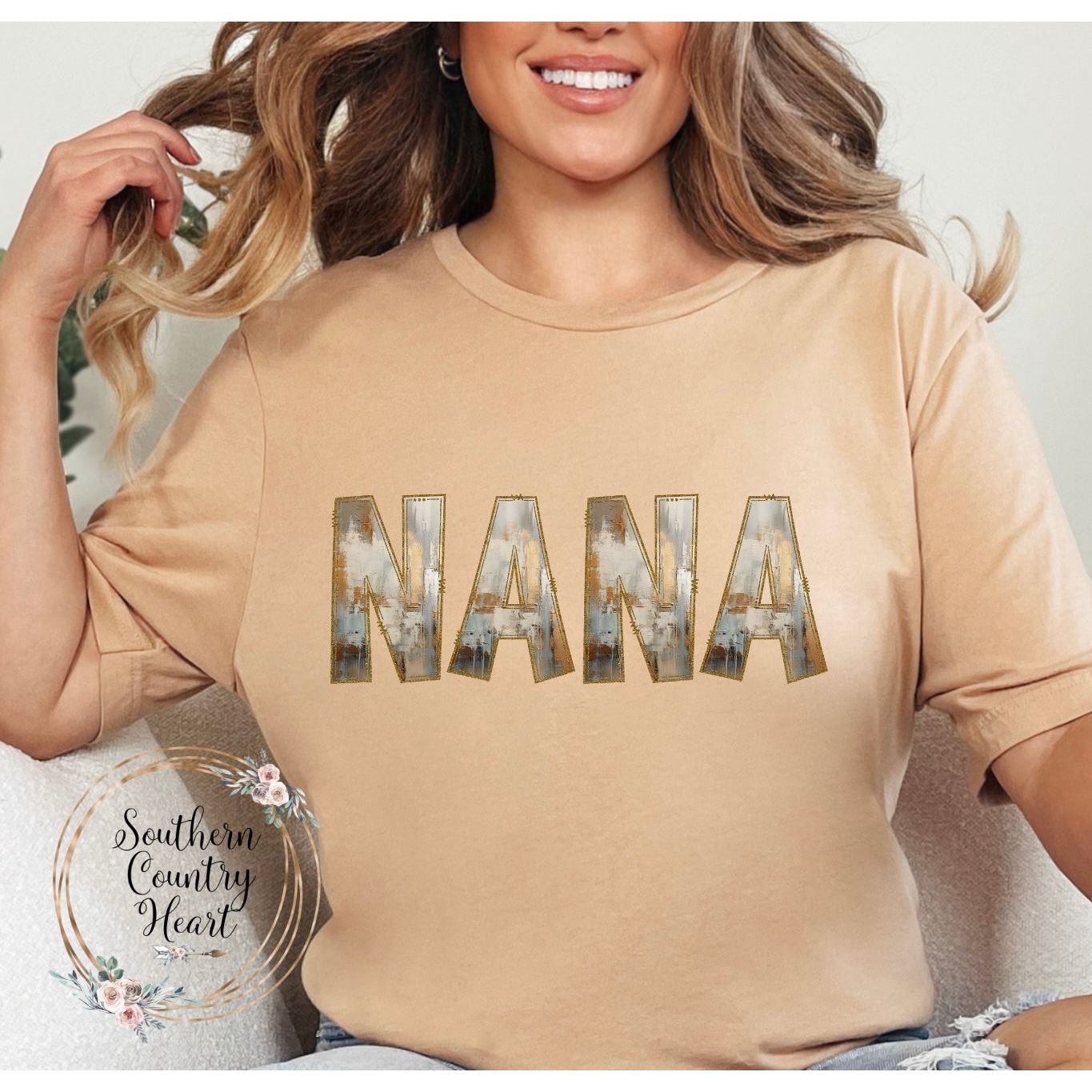 Rustic Painted Neutral Nana Tee-Shirt