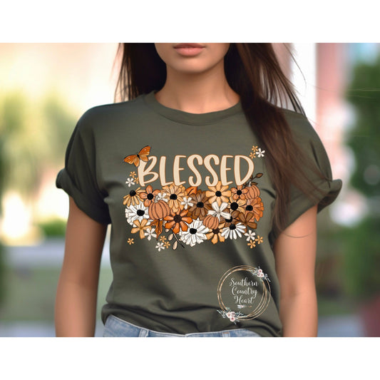 Fall Floral Blessed Tee-Shirt