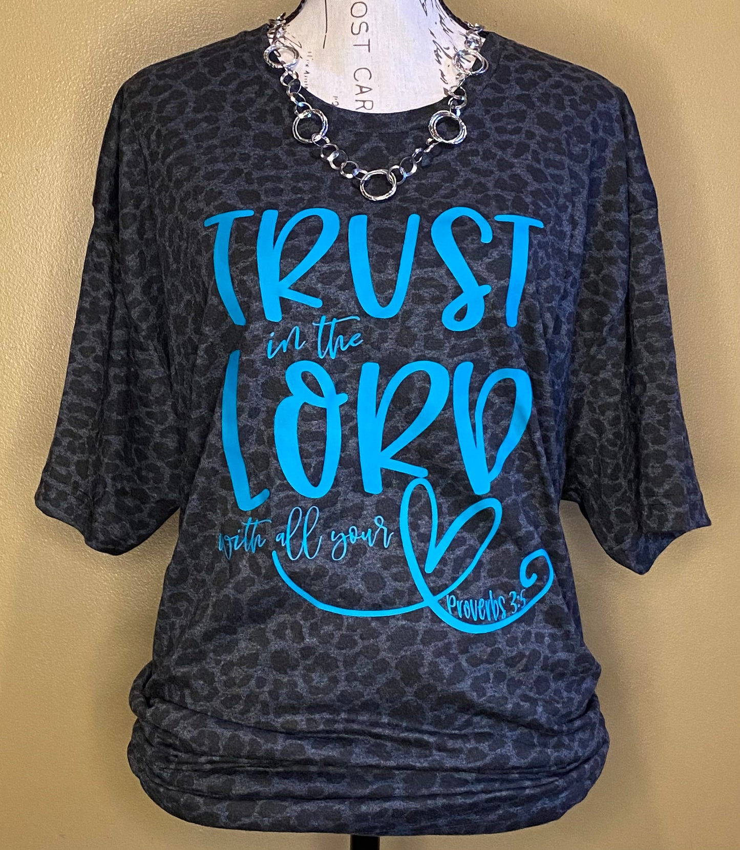 Trust In The Lord in Teal on Leopard Print Tee-Shirt