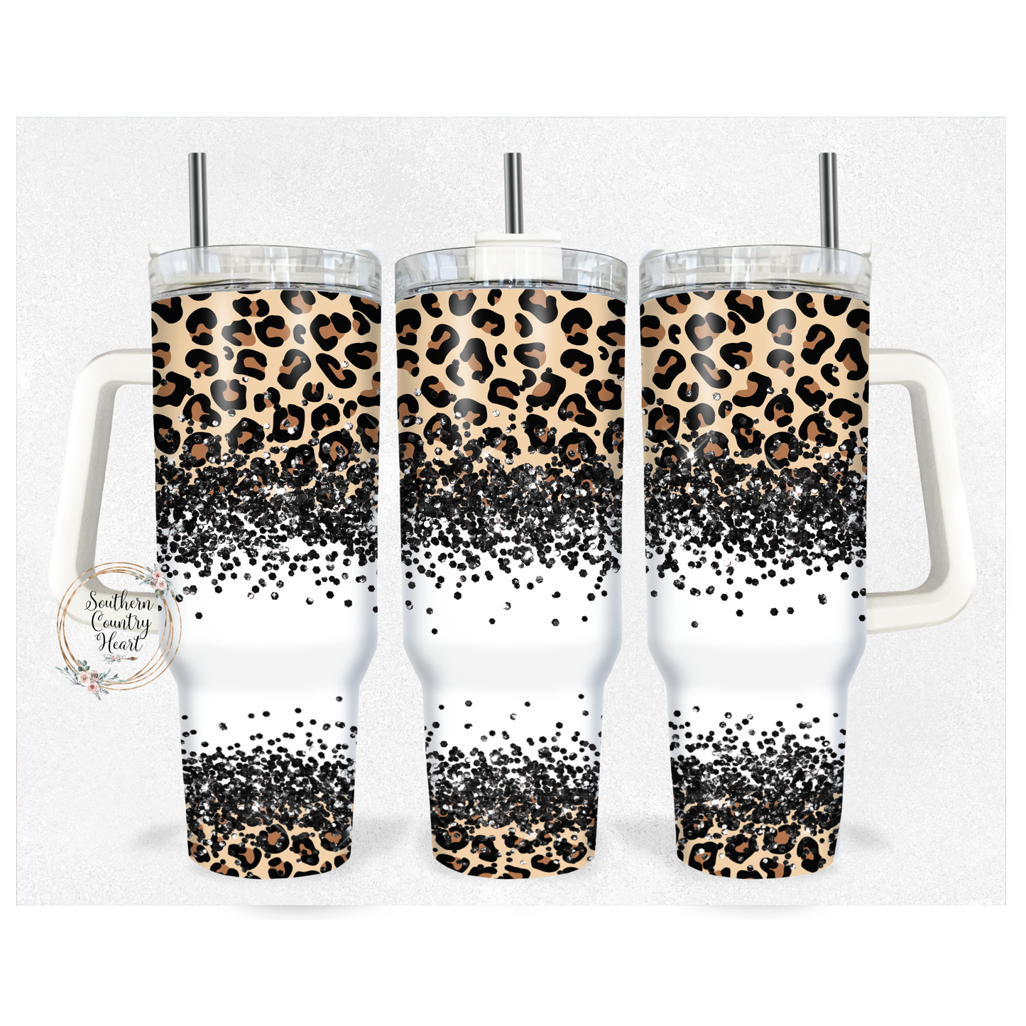 Leopard Black Glitter - 40oz Tumbler