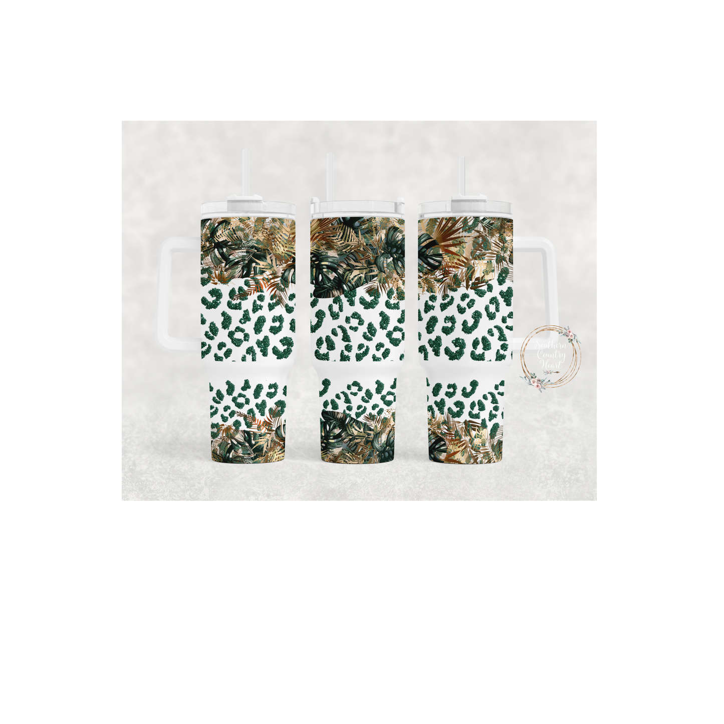 Leopard Green Leaf - 40oz Tumbler