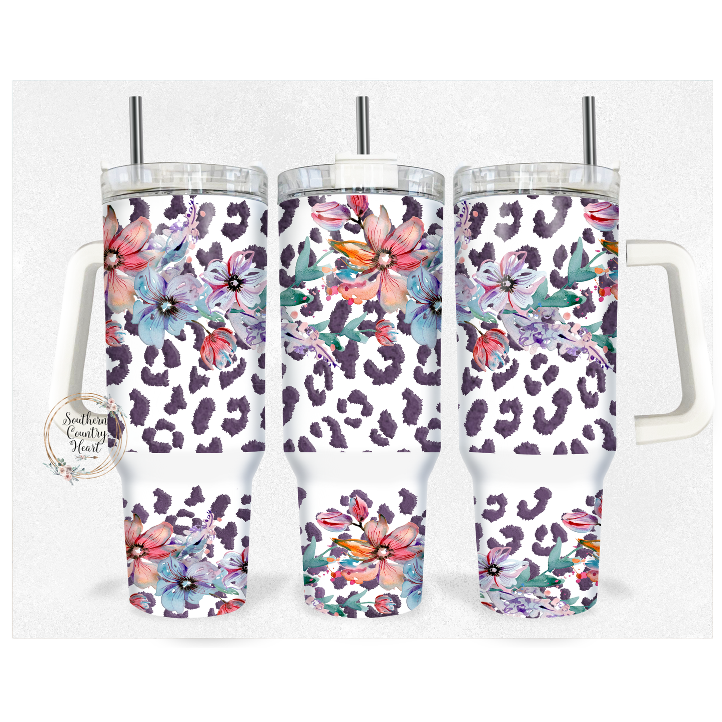 Leopard Purple Floral - 40oz Tumbler