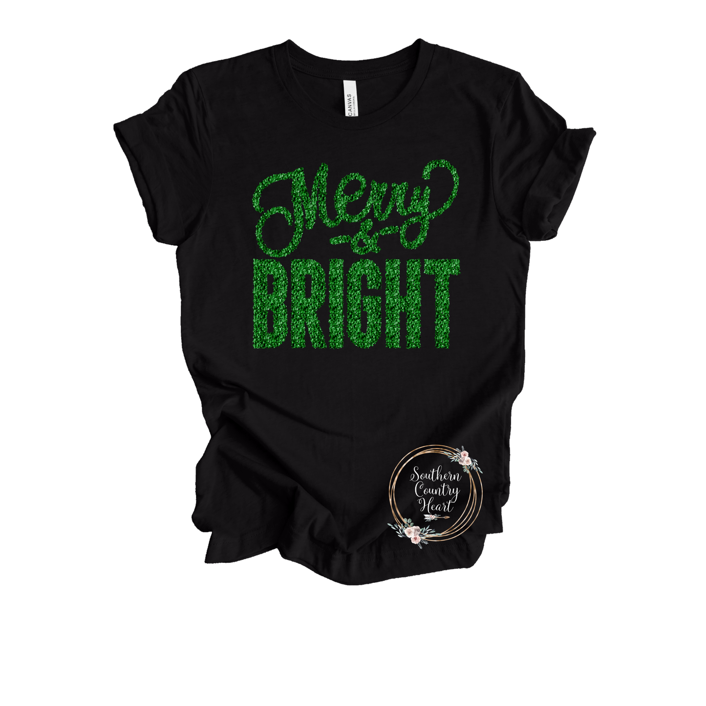 Merry & Bright Green Glitter Tee-Shirt