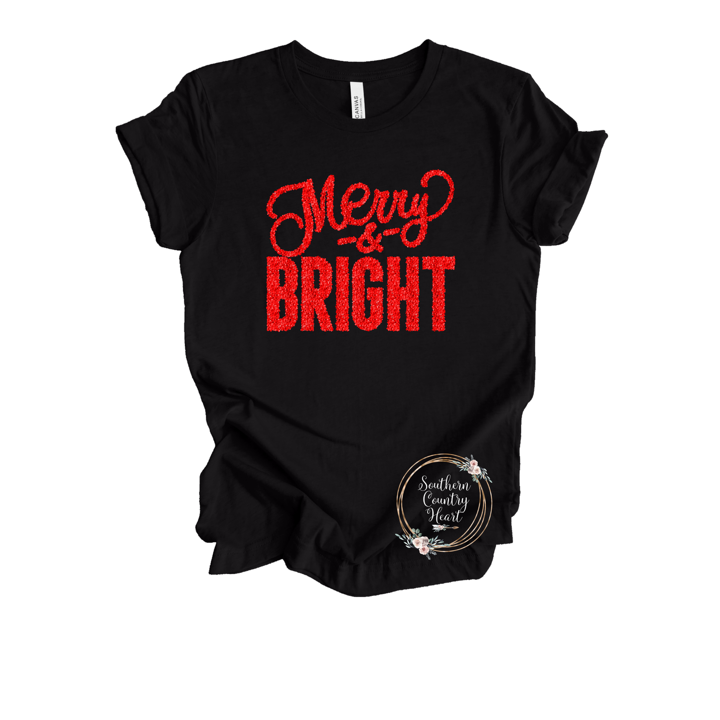 Merry & Bright Red Glitter Tee-Shirt