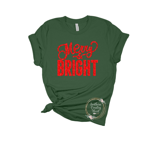 Merry & Bright Red Glitter Tee-Shirt