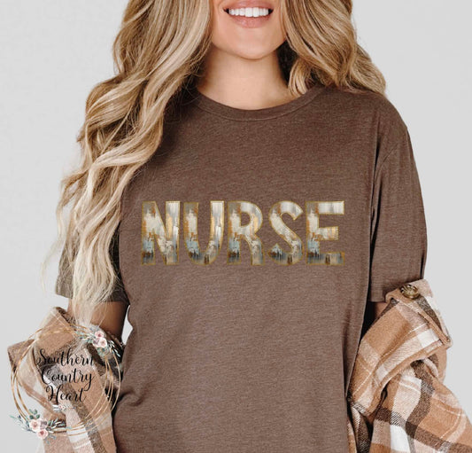 Rustic Painted Neutral Nurse Tee-Shirt