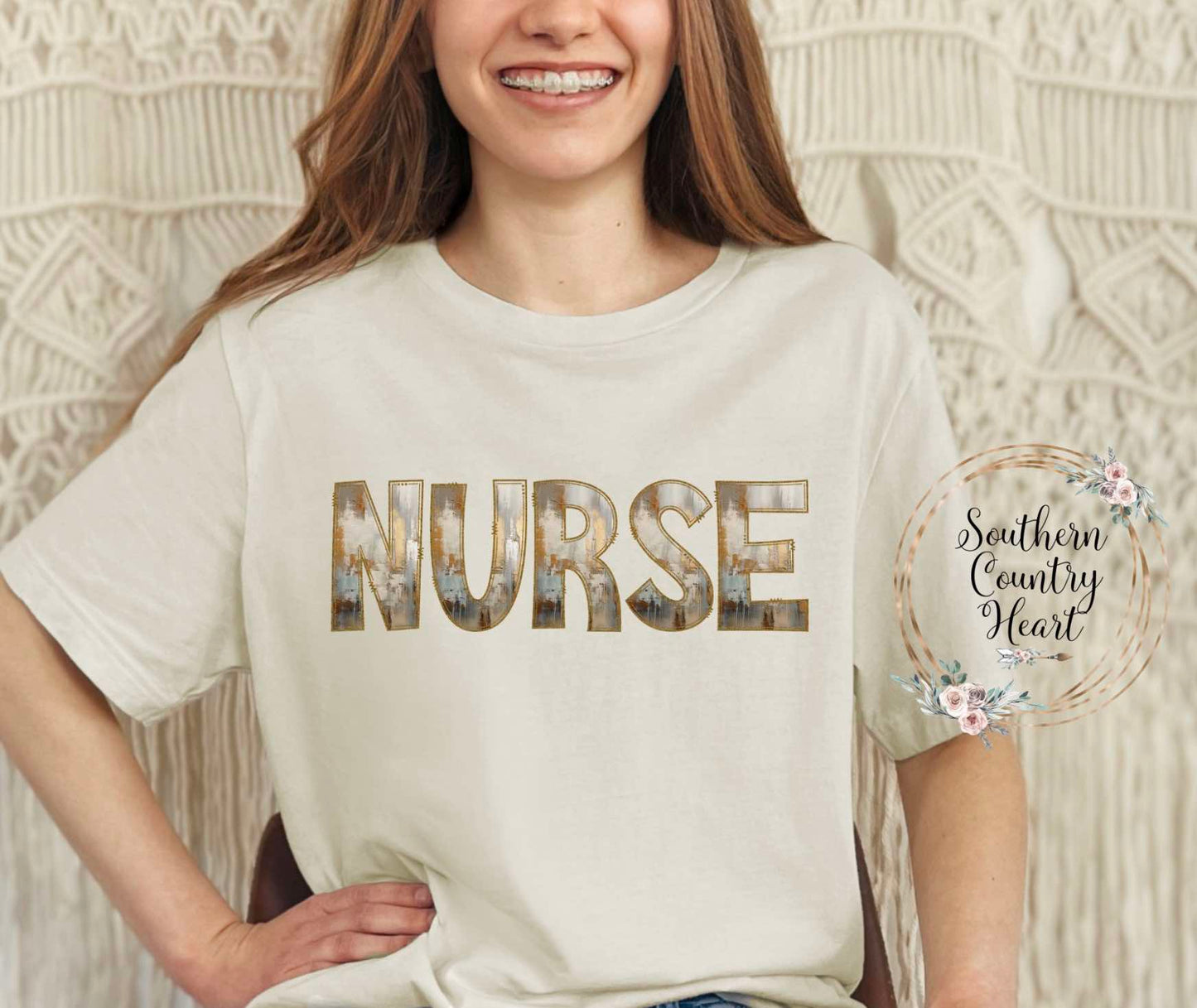 Rustic Painted Neutral Nurse Tee-Shirt