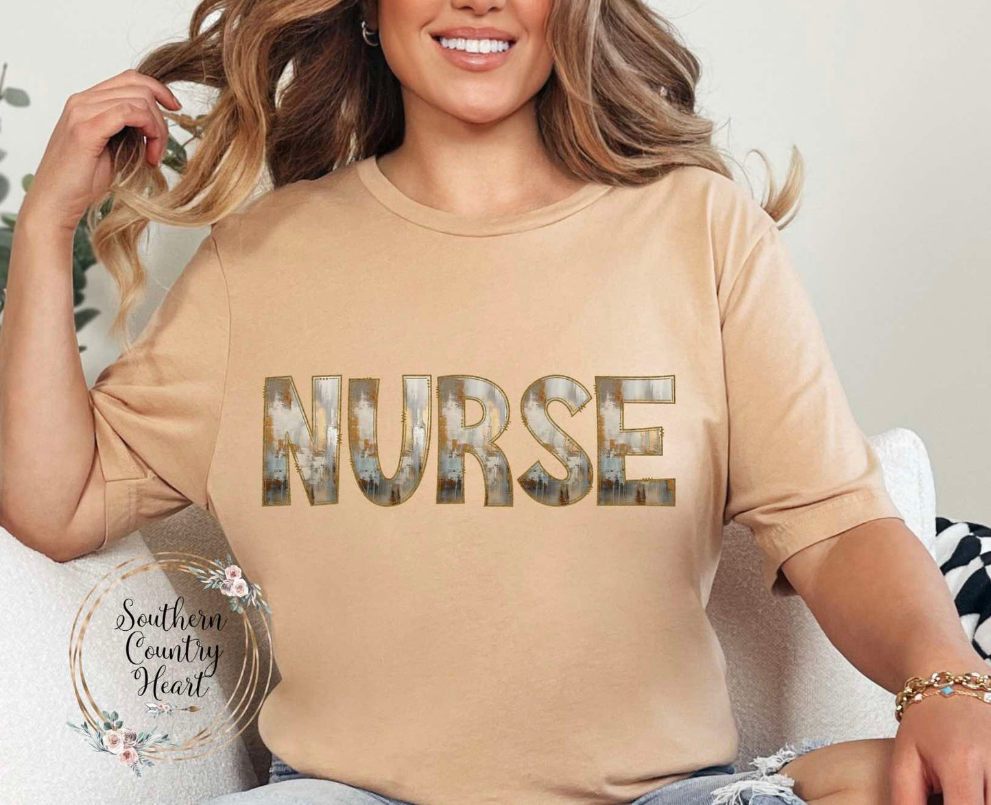 Rustic Painted Neutral Nurse Tee-Shirt