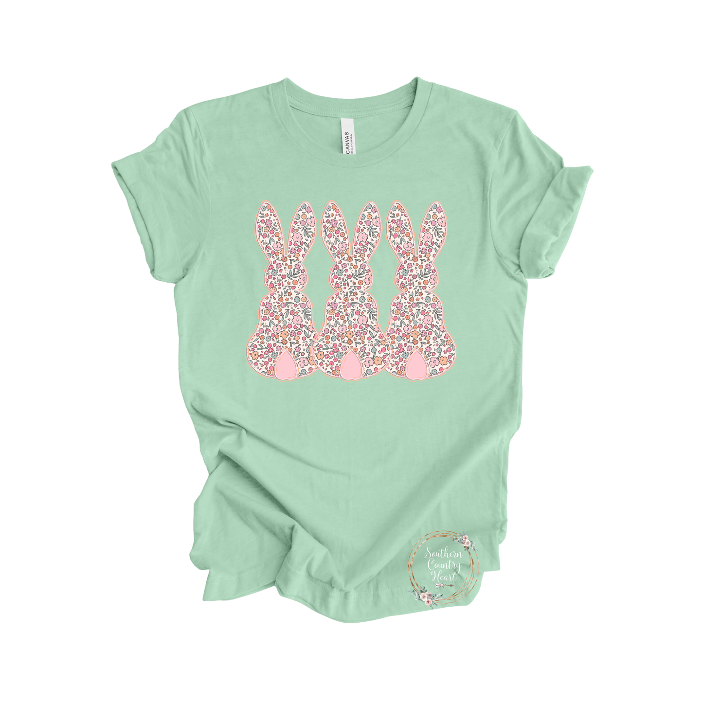 Pastel Floral Bunny Trio Tee-Shirt