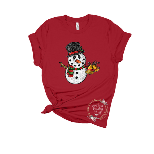 Snowman Glitter With Bell Tee-Shirt