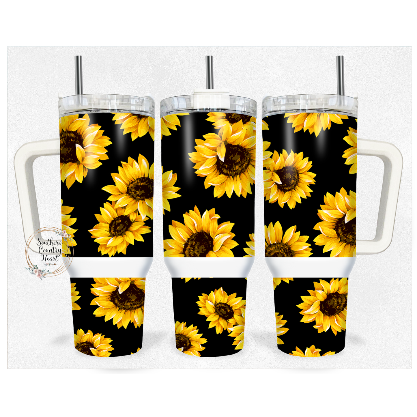 Sunflowers on Black BG - 40oz Tumbler