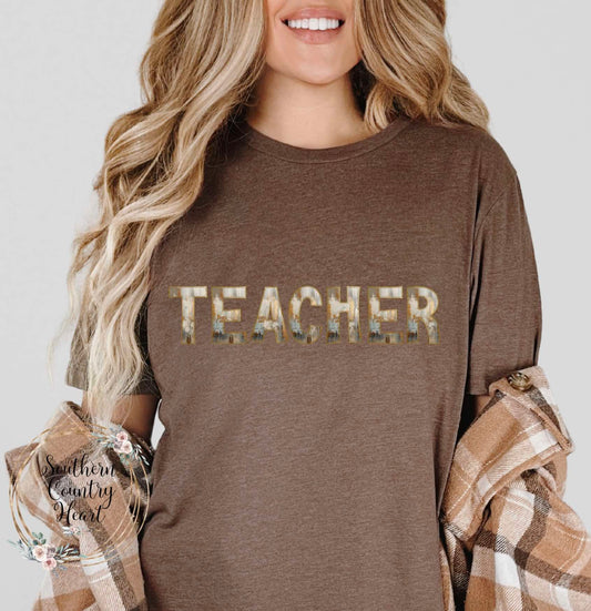 Rustic Painted Neutral Teacher Tee-Shirt