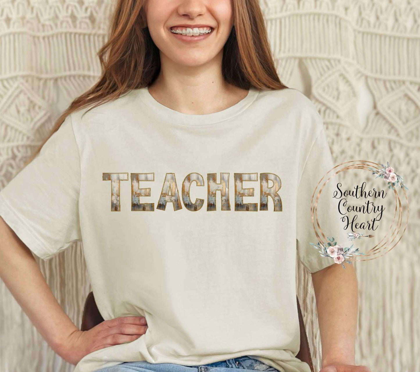 Rustic Painted Neutral Teacher Tee-Shirt