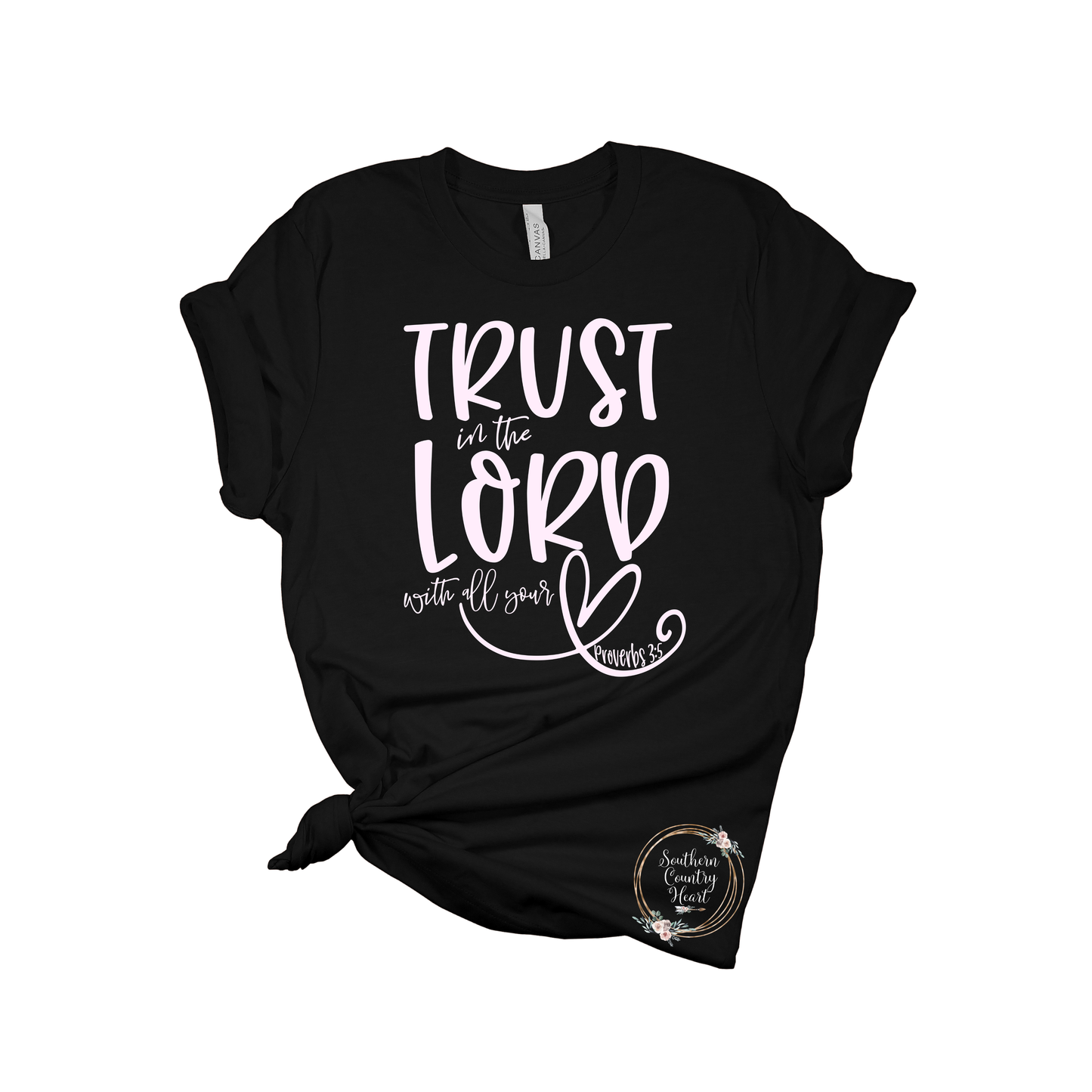 Trust In The Lord in Pink on Black Tee-Shirt