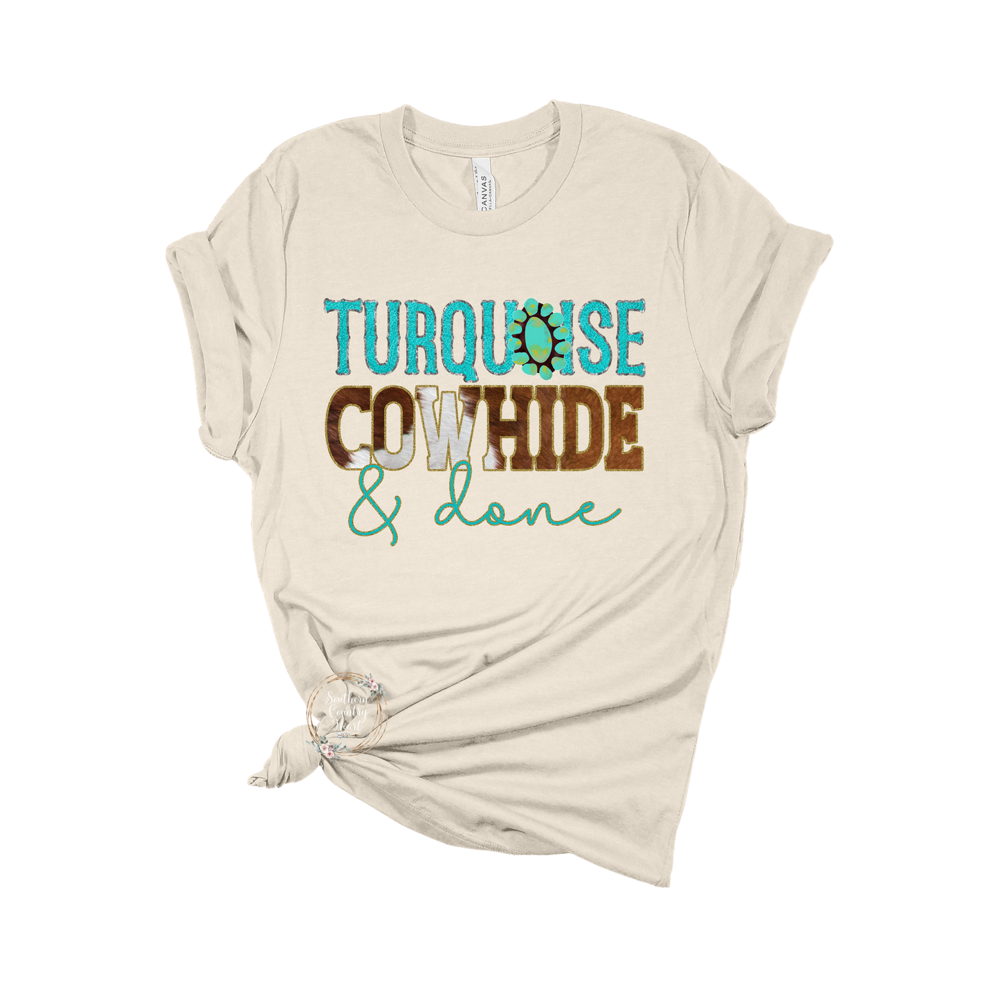 Turquoise Cowhide & Done Tee-Shirt