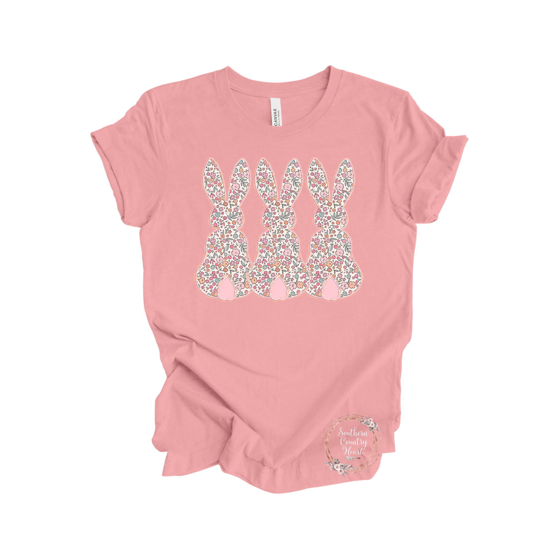 Pastel Floral Bunny Trio Tee - Shirt - southerncountryheart.com