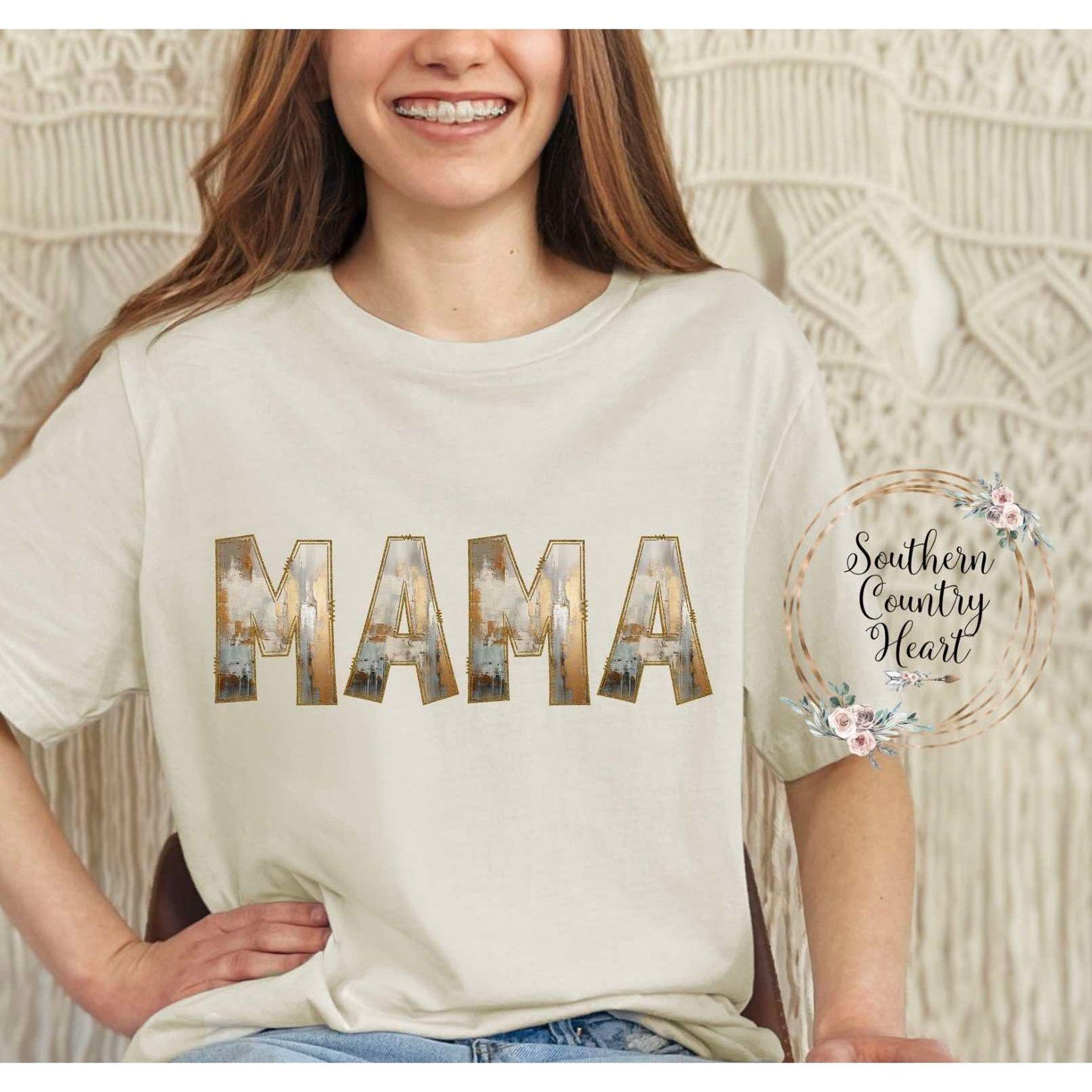 Rustic Painted Neutral Mama Tee - Shirt - southerncountryheart.com
