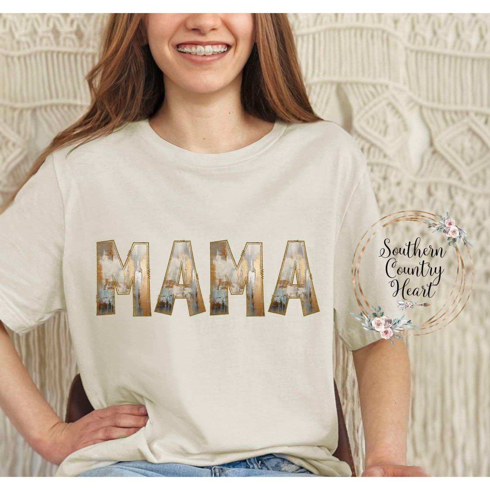 Rustic Painted Neutral Mama Tee - Shirt - southerncountryheart.com