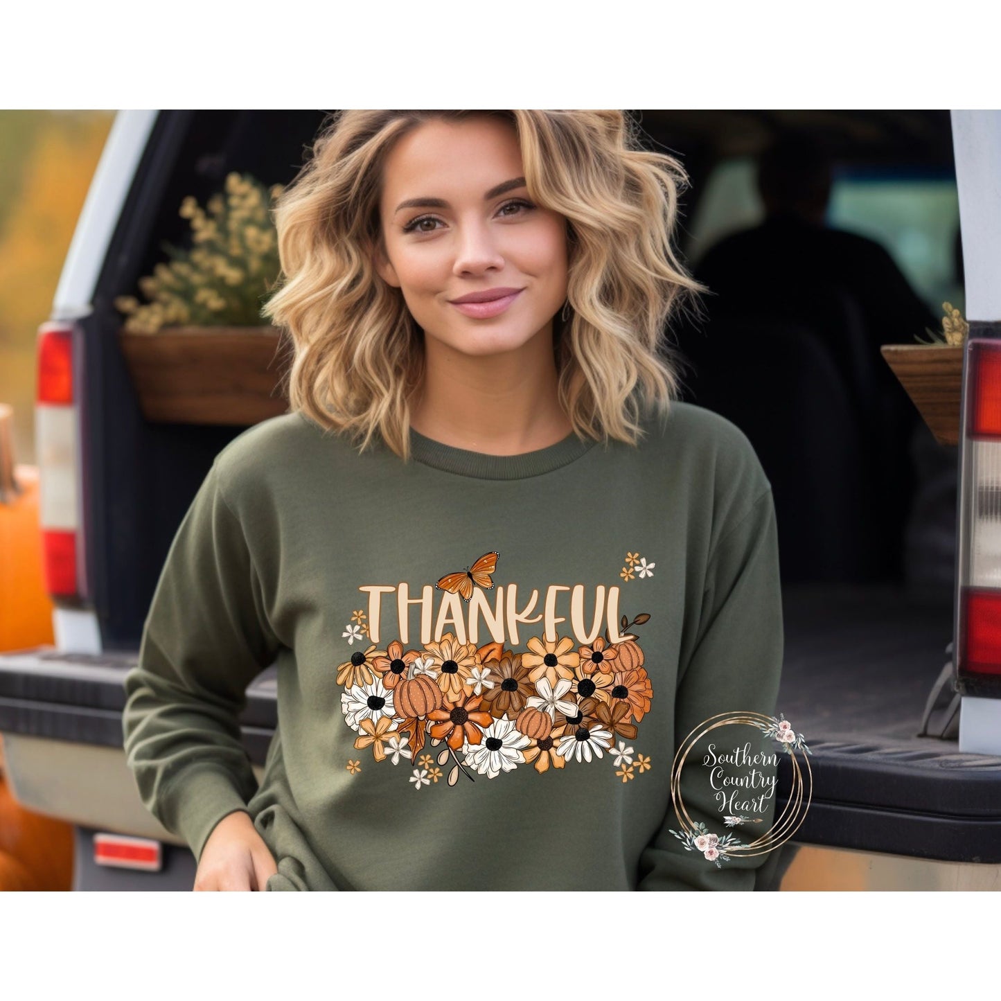 Fall Floral Thankful Sweatshirt - southerncountryheart.com