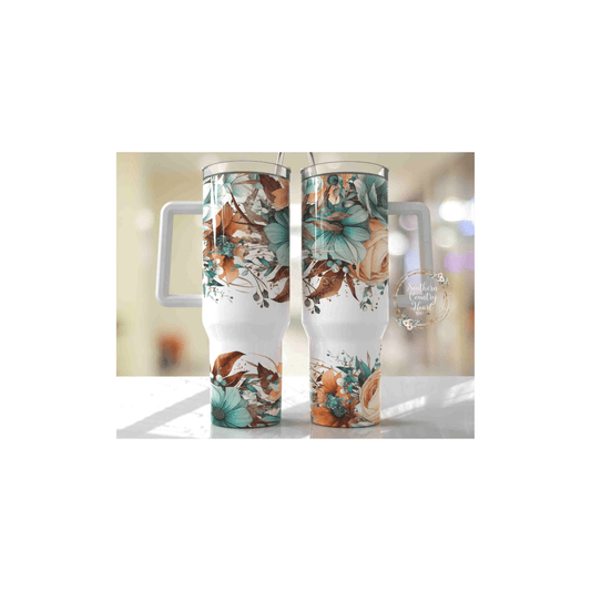 Teal Flowers - 40oz Tumbler - southerncountryheart.com