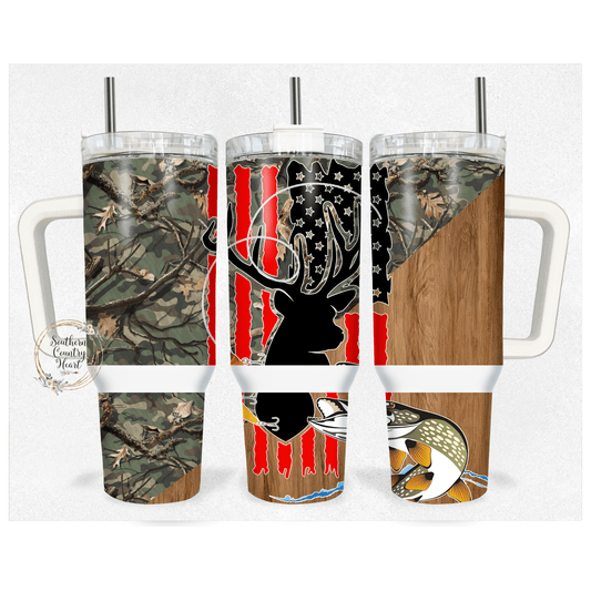 Hunting Deer American Flag - 40oz Tumbler - southerncountryheart.com