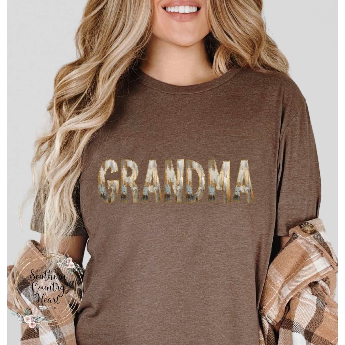 Rustic Painted Neutral Grandma Tee - Shirt - southerncountryheart.com