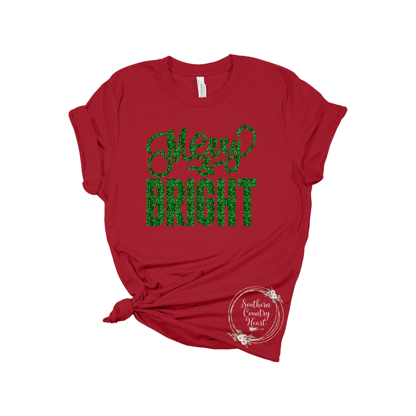 Merry & Bright Green Glitter Tee - Shirt - southerncountryheart.com