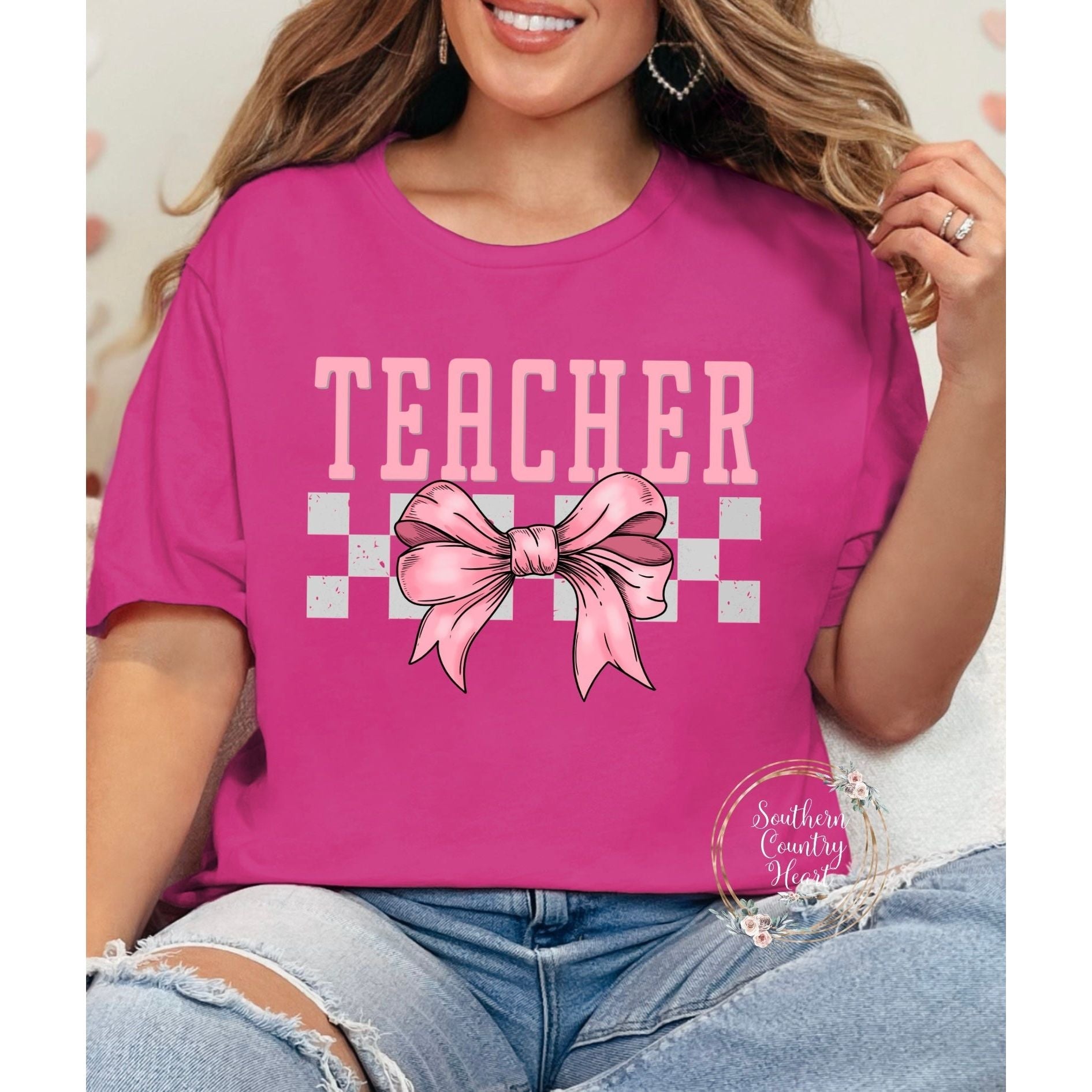 Teacher Bow Tee - Shirt - southerncountryheart.com