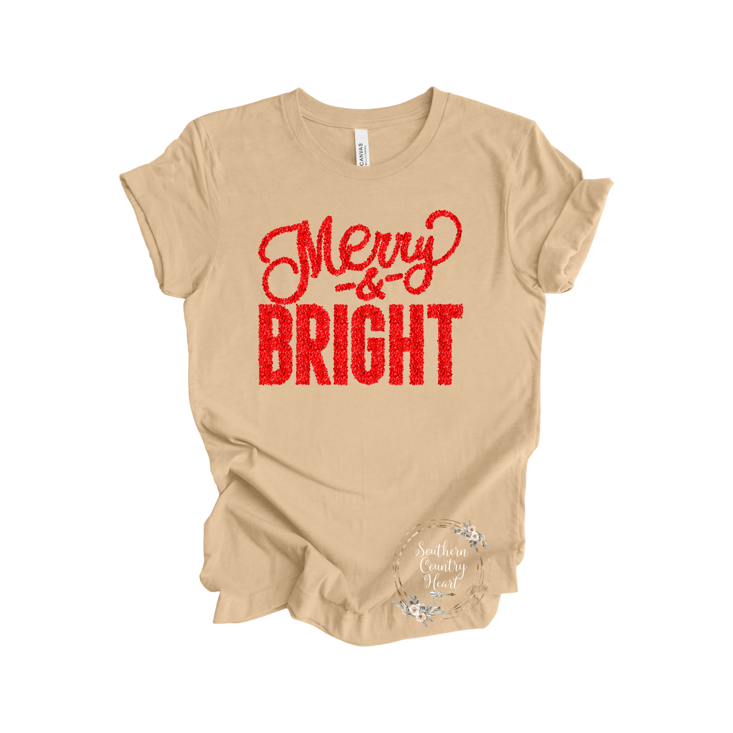 Merry & Bright Red Glitter Tee - Shirt - southerncountryheart.com