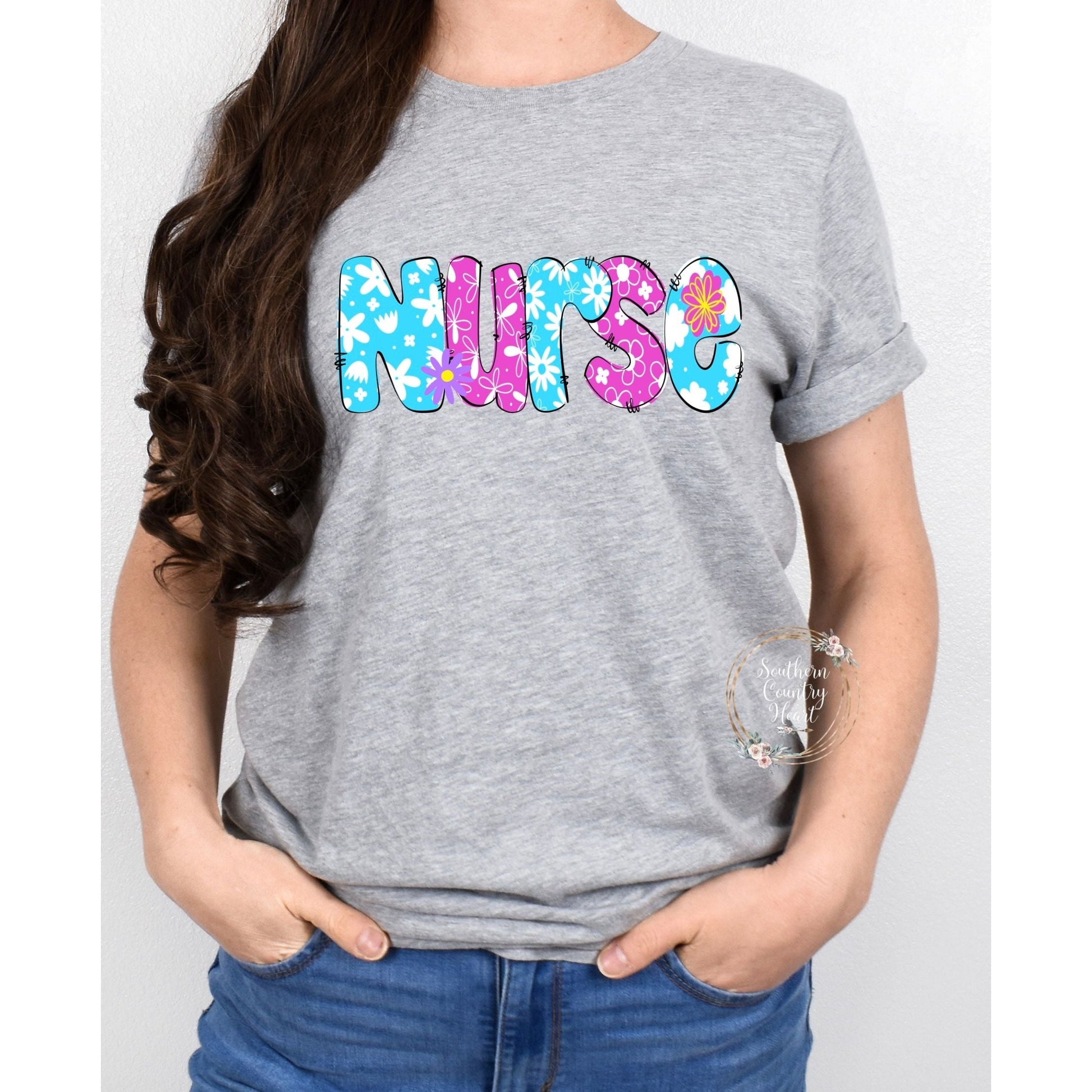 Nurse Floral Tee - Shirt - southerncountryheart.com