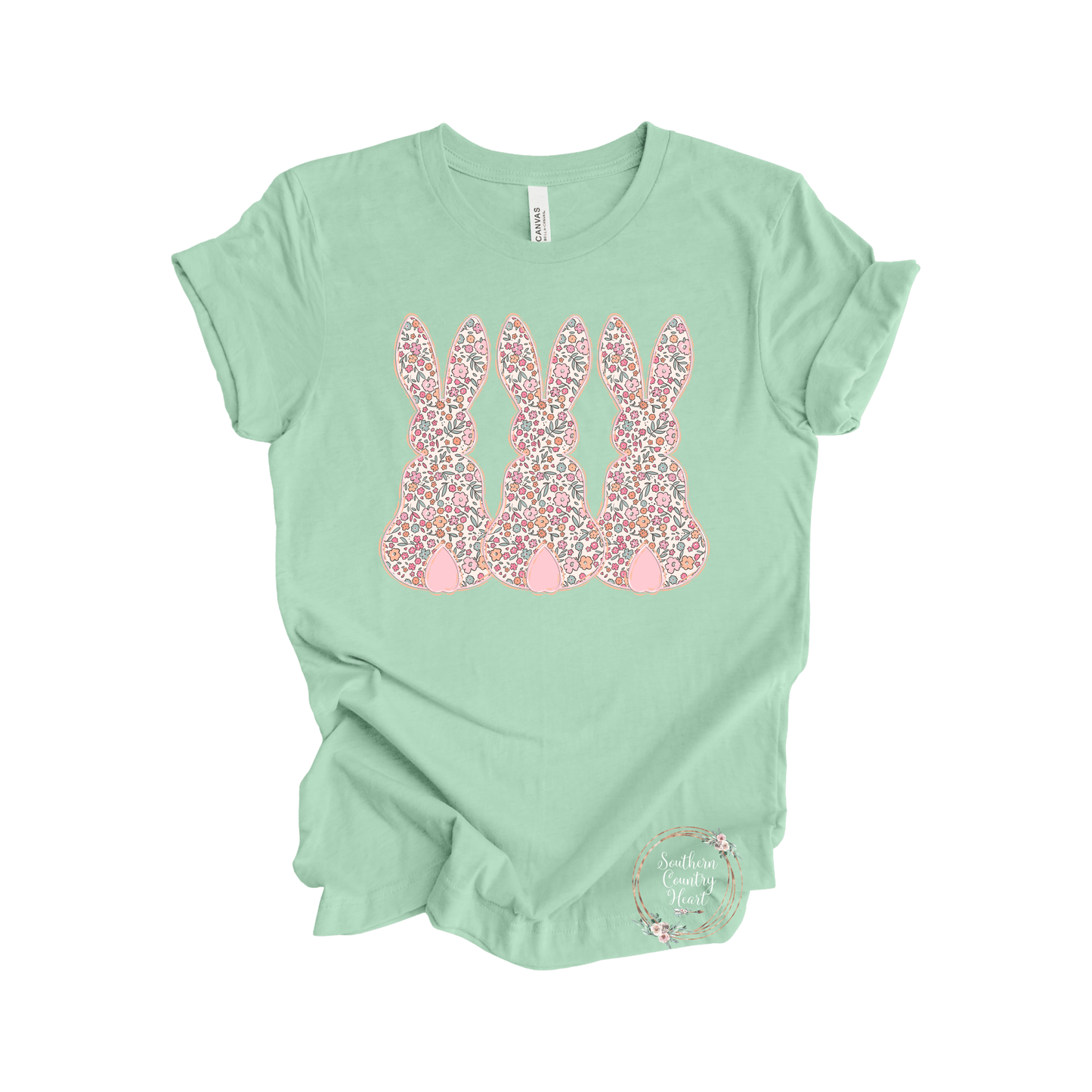 Pastel Floral Bunny Trio Tee - Shirt - southerncountryheart.com