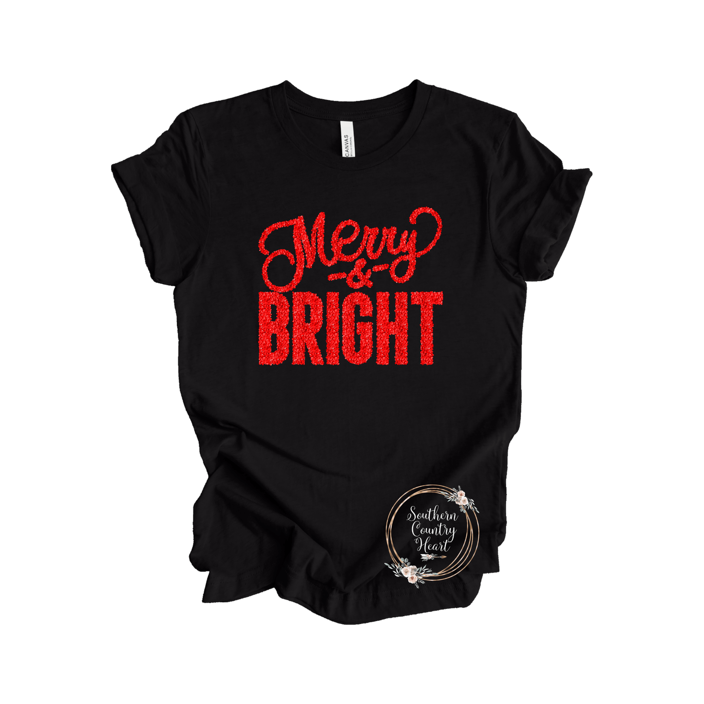 Merry & Bright Red Glitter Tee - Shirt - southerncountryheart.com