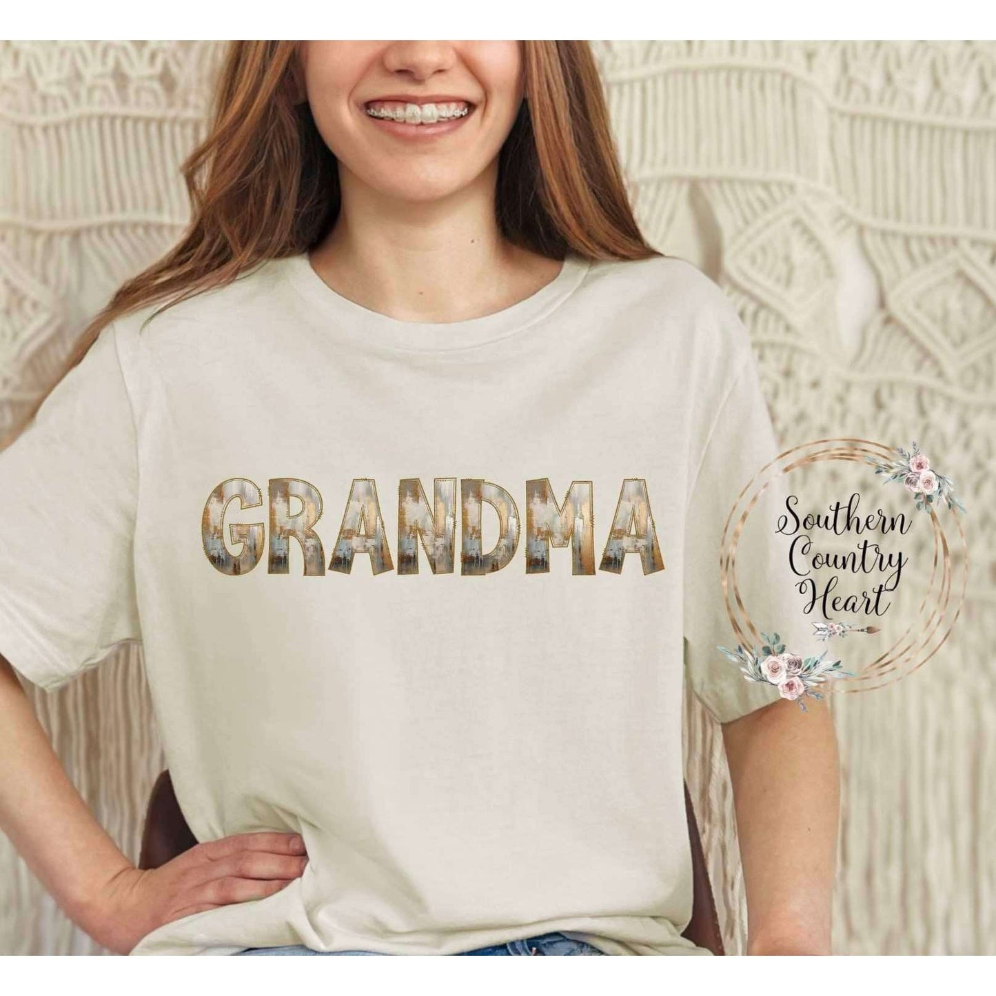 Rustic Painted Neutral Grandma Tee - Shirt - southerncountryheart.com