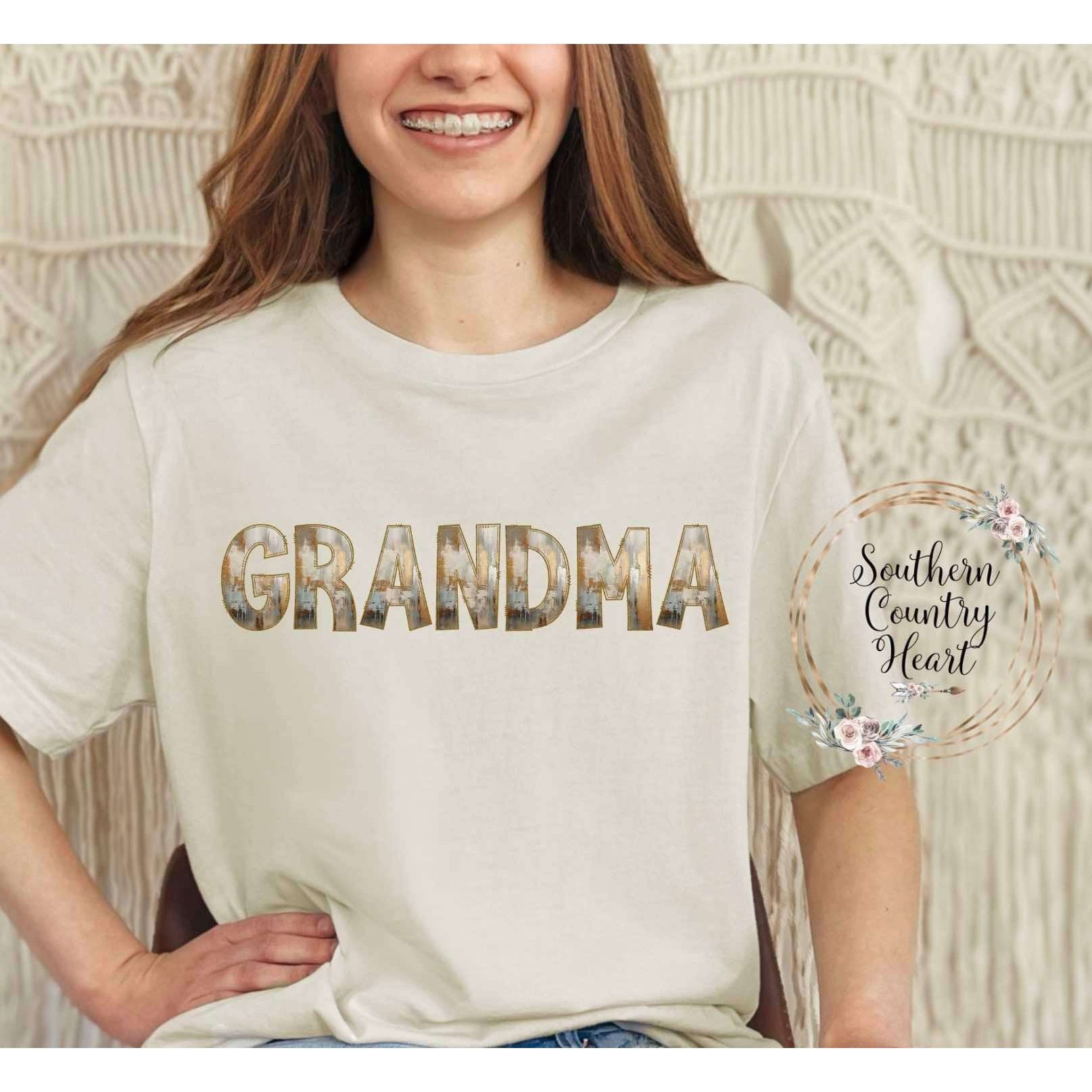 Rustic Painted Neutral Grandma Tee - Shirt - southerncountryheart.com