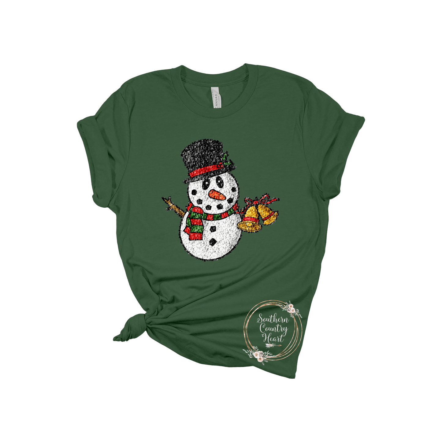 Snowman Glitter With Bell Tee - Shirt - southerncountryheart.com