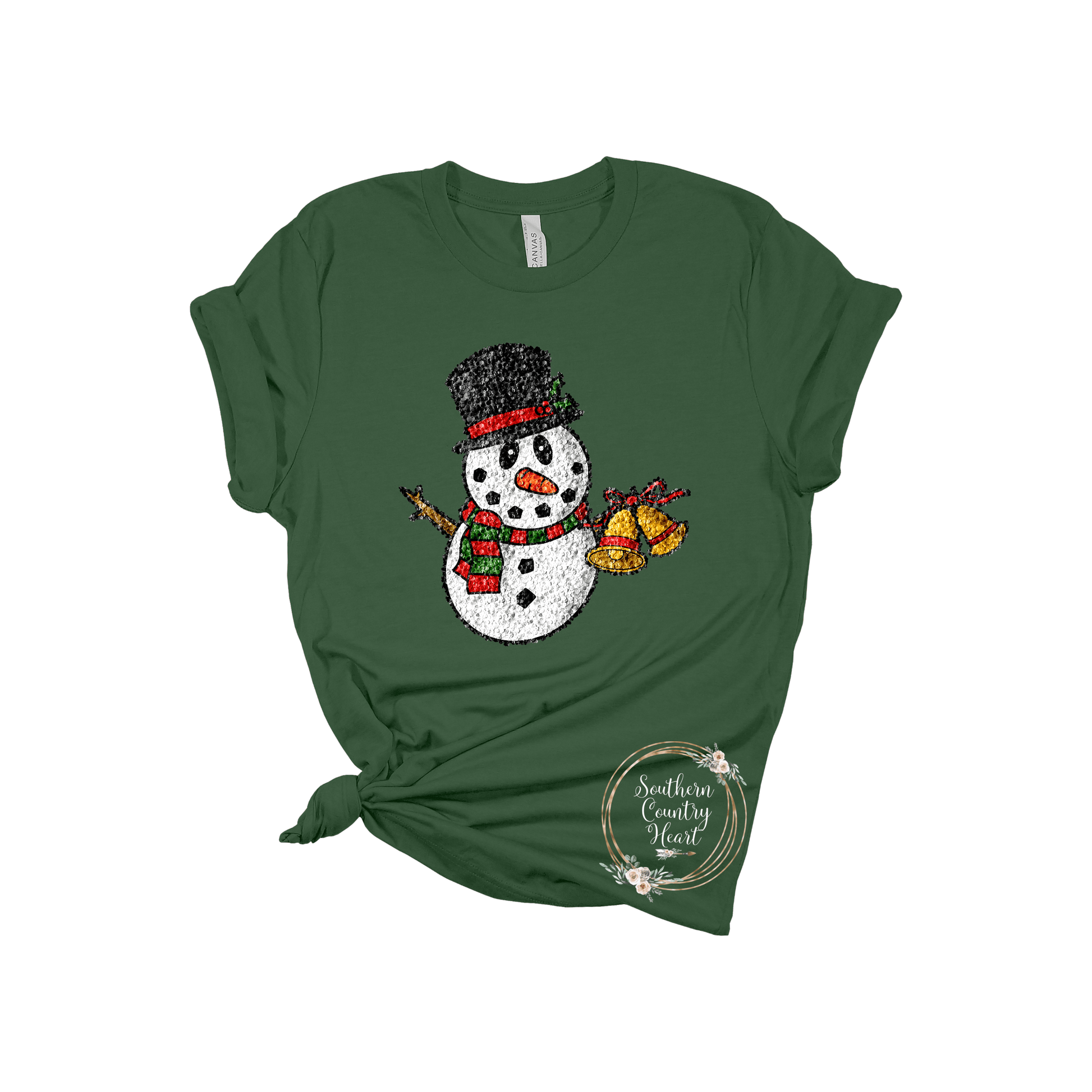 Snowman Glitter With Bell Tee - Shirt - southerncountryheart.com