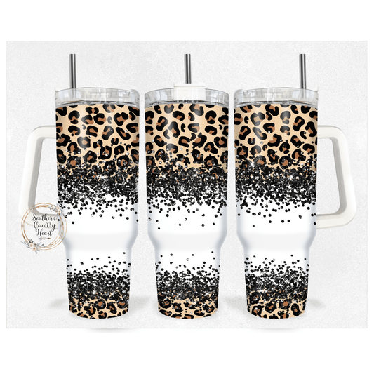 Leopard Black Glitter - 40oz Tumbler - southerncountryheart.com