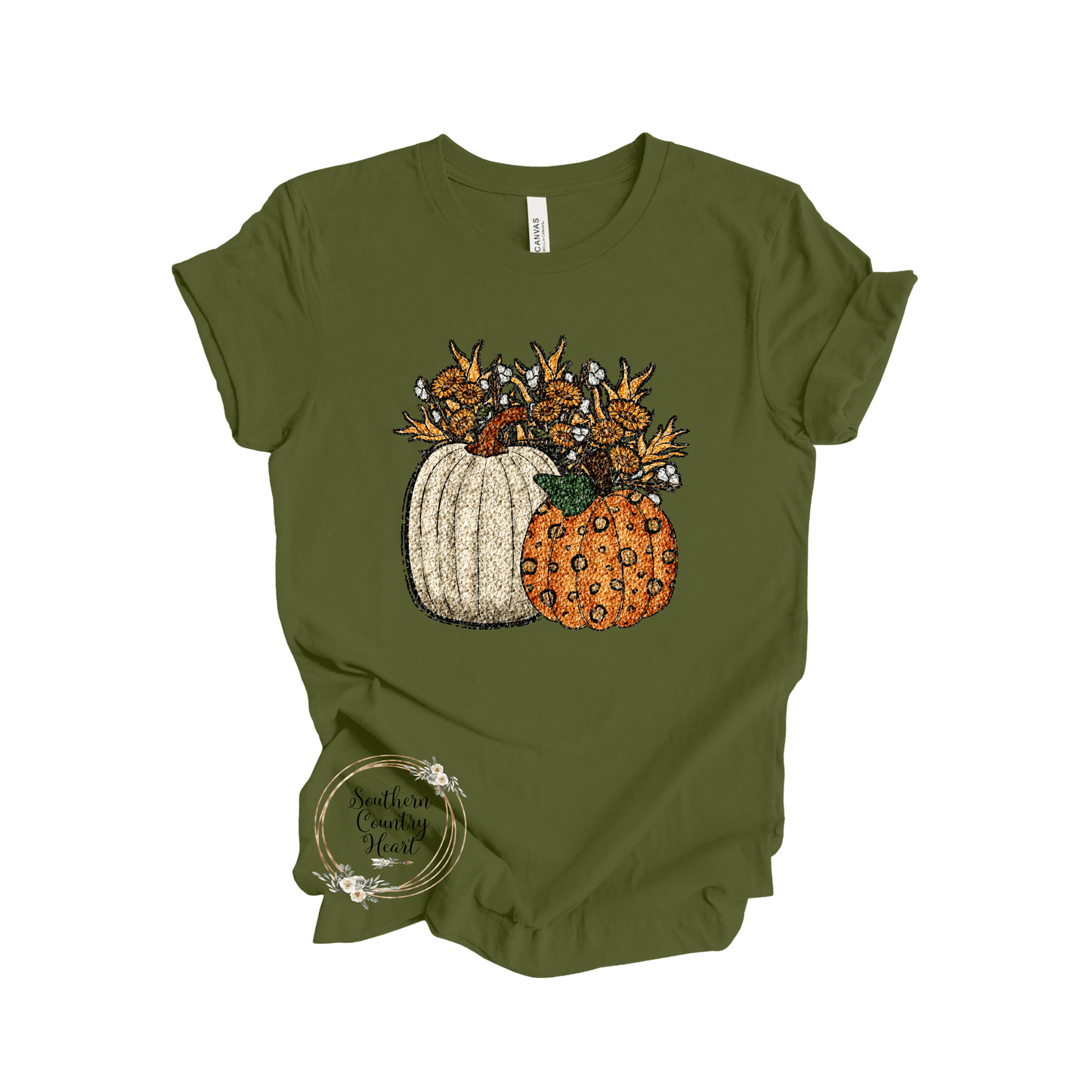 Sequin Pumpkin & Sunflowers Tee - Shirt - southerncountryheart.com