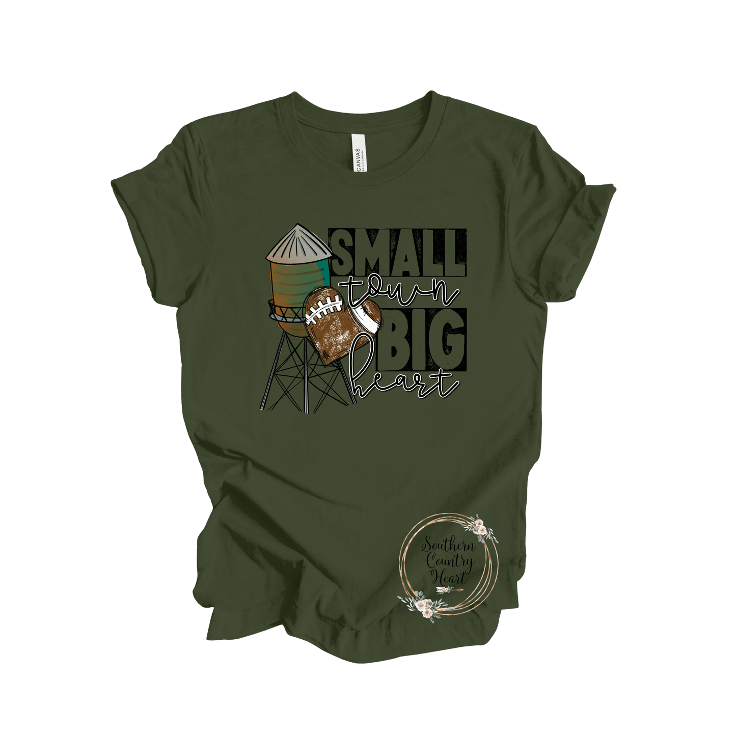 Small Town Big Heart Football Tee - Shirt - southerncountryheart.com