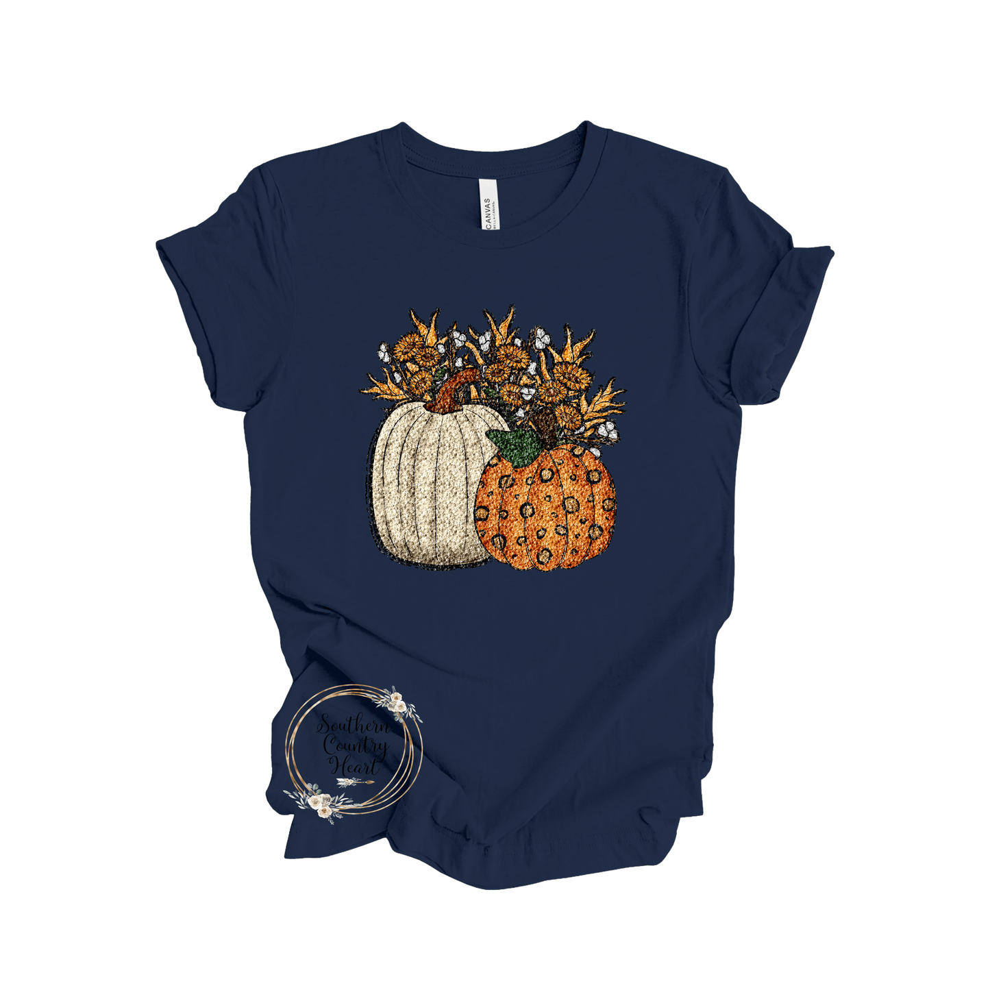 Sequin Pumpkin & Sunflowers Tee - Shirt - southerncountryheart.com