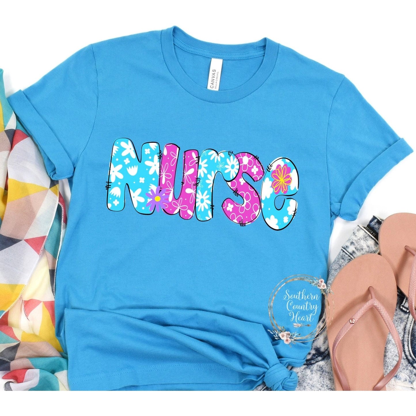 Nurse Floral Tee - Shirt - southerncountryheart.com