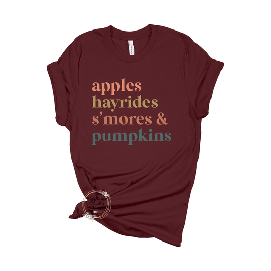 Apples Hayrides Smores & Pumpkins Tee - Shirt - southerncountryheart.com